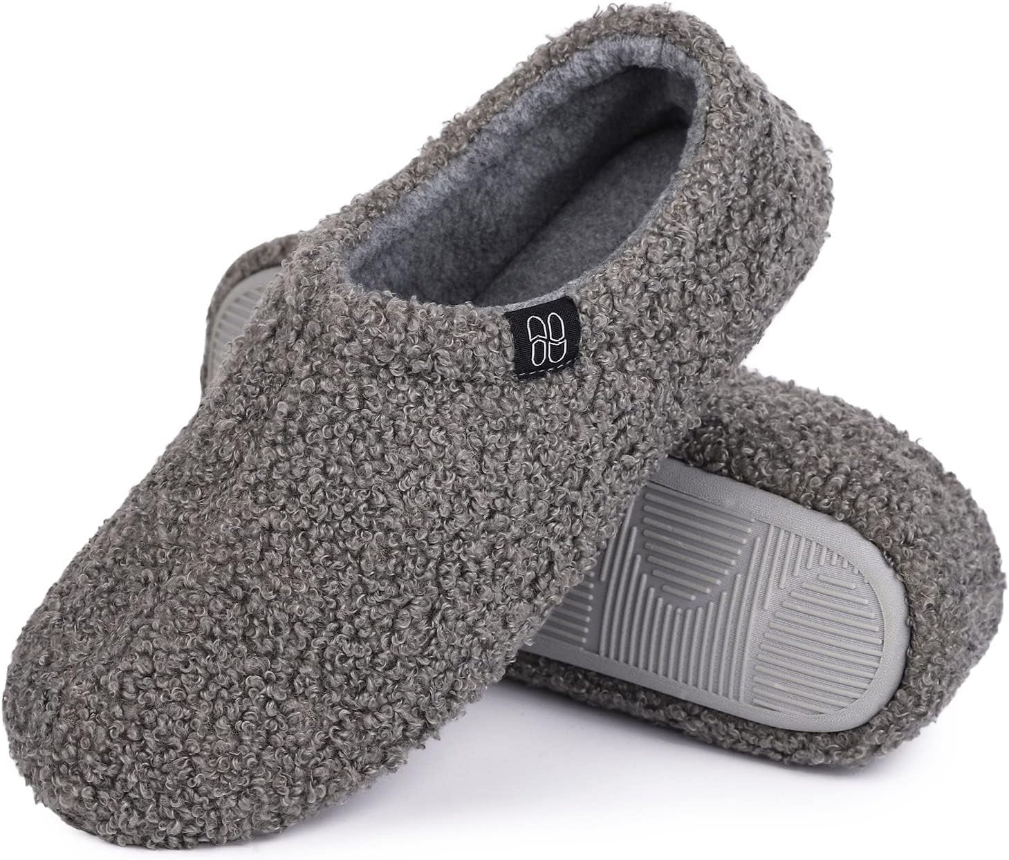 Hometop Women's Fuzzy Curly Fur Memory Foam Loafer Slippers with Polar Fleece Interior
